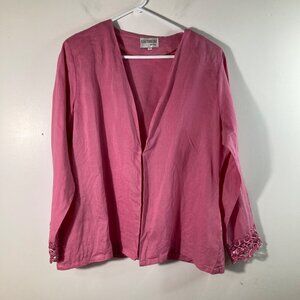 Womens Vintage Couture Inc Linen Jacket‎ Sequined Embroidered Sleeve 16 Pink